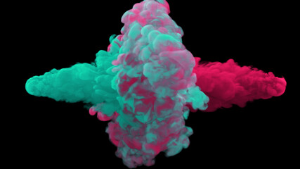 Mixing of colorful multicolored smoke and powder in slow motion on a black background 3d illustration