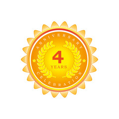 4 Years anniversary Golden badge logo. Vector illustration for your emblem design 