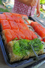 sushi and soy sauce