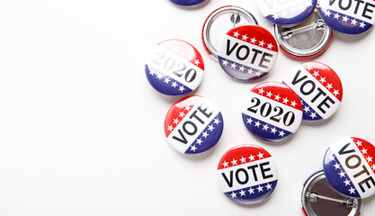 Presidential US election 2020, Red, white, and blue vote buttons