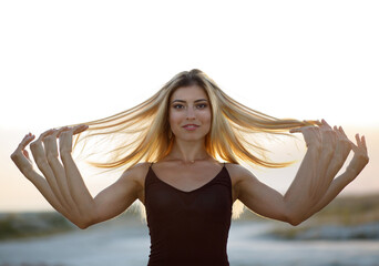 Concept image of young lady with strobe effect