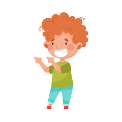 Red Haired Boy Character Pointing at Something with His First Finger Vector Illustration