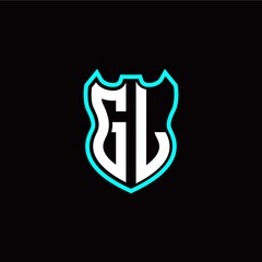 G L initial logo design with shield shape