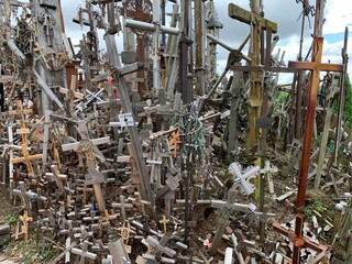 Kryziu kalnas (Hill of crosses) at summer time. A famous site of pilgrimage. Siauliai / Lithuania.