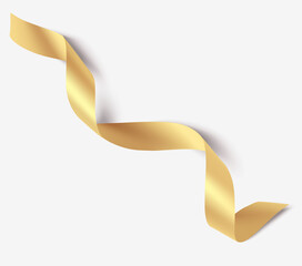 Decorative gold ribbon with shadow isolated on gray. Christmas and new year holiday decoration. Vector illustration.
