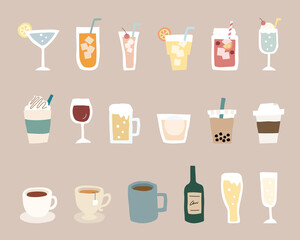 飲み物の手書きイラストのセット ジュース ワイン コーヒー カクテル おしゃれ Wall Mural Yugoro 飲み物の手書きイラストのセット ジュース ワイン コーヒー カクテル おしゃれ Wall Mural Yugoro