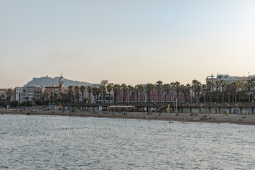 Cityscape in La Barceloneta in the city of Barcleona in Spain