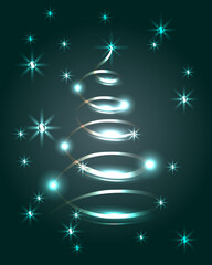 Christmas tree and stars in vector. Abstract luminous Christmas tree and stars in vector. Luminous background.