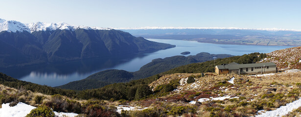 Fototapeta premium Panoramic mountain views near Luxmore Hut in the Fiordland National Park along the Kepler Track near Te Anau in New Zealand.