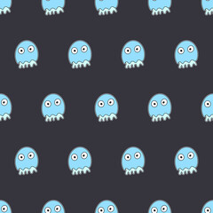 Funny jellyfish seamless pattern. Medusa with a funny look. Good for phono, postcards and wrapping paper. Vector.