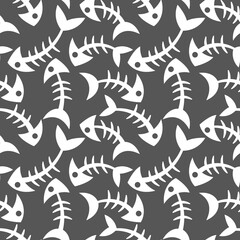 Seamless, endless pattern with fish bones on dark background, vector eps 10 format