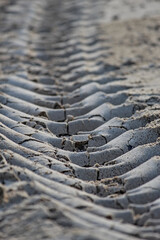 The traces of the tractor wheels on the beach look like the backbone of a large snake.