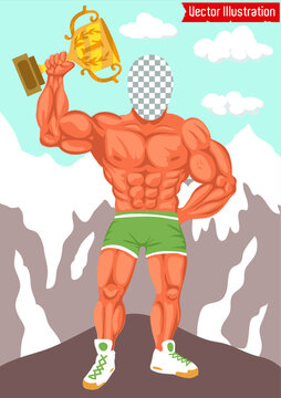 Photo Booth with the image of a bodybuilder. Vector illustration.