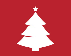 Fototapeta na wymiar Christmas tree icon. Spruce tree. Flat christmas tree silhouette on red background. 