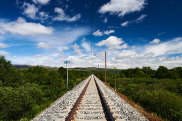 railway line in the countryside - Dovrebanen railway in the Norwegian Dovre mountains