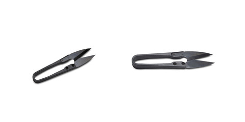 Black thread cutting scissors on a white background,with clipping path