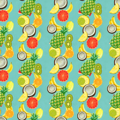 Hand drawn seamless pattern. Summer background with exotic fruits.