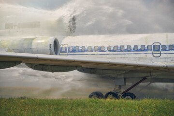 White plane standing in the outdoors in the sunny day