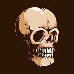 Skull monster in vintage style. Retro cartoon skeleton. Vector illustration.