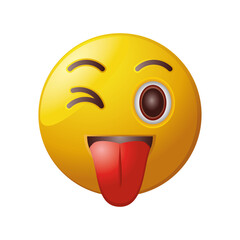 emoticon with winking and tongue out on white background