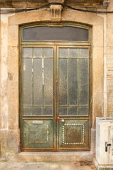 Weathered Glass Door With Rusty Metal Frame, Braga, Portugal
