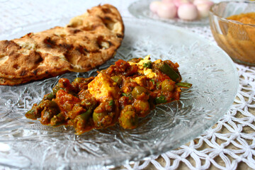 Close up of Tandoori Roti and Mixed Vegetable