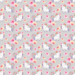 Watercolor  Seamless Pattern with unicorns