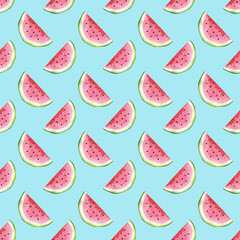 Watercolor  Seamless Pattern with watermelons
