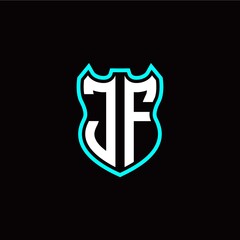 J F initial logo design with shield shape