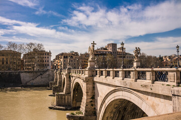 ROME/ITALY-04.03.2018. Bridge of Sant'angelo over the Tiber river in Rome