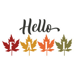 Hello fall motivational slogan inscription. Autumn vector quotes. Illustration for prints on t-shirts and bags, posters, cards. Happy Pumpkin Spice Season. Welcome fall.