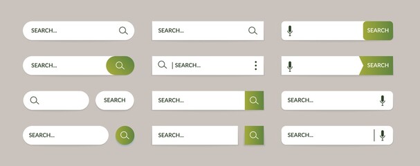 Search bar web UI elements. Abstract set for browsers search button text field. Mobile application graphic frames searched navigator