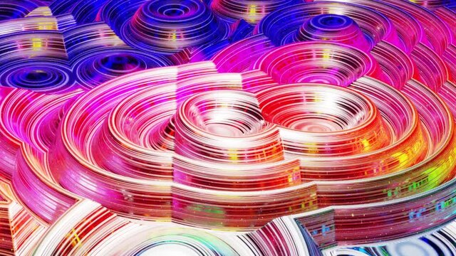 Looped abstract background. Beautiful iridescent wavy surface of liquid with pattern, gradient color and flow waves on it. Rainbow glossy and matt fluid. Creative bright bg with soft smooth animation.