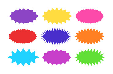 Starburst sticker set - collection of colorful special offer sale oval sunburst labels and buttons.