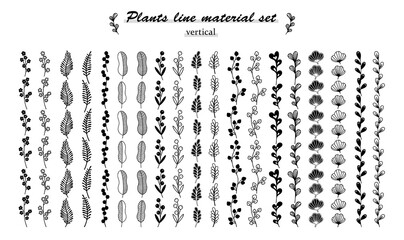 北欧風の植物のライン素材セット（タテ）