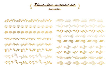 北欧風の植物のライン素材セット（ヨコ）