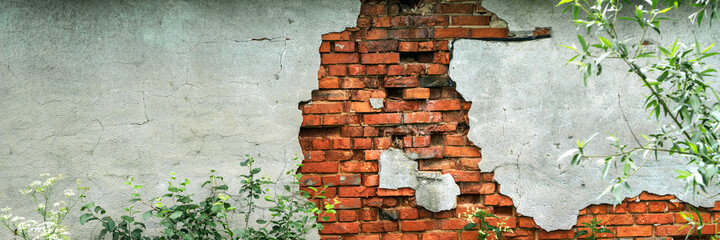 peeling brick wall piece of abandoned country building