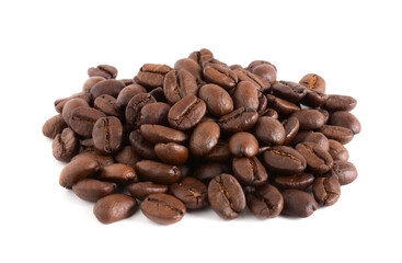 Close up,Roasted coffee beans isolated on the white background.