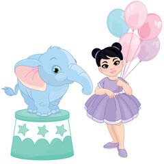 Cute girl and baby elephant