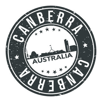 Canberra Australia Round Stamp Icon Skyline City Design Badge Rubber.
