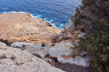 View from above, from Cape Cavo Greco (Capo Greco) to the coast and sea . Cyprus.