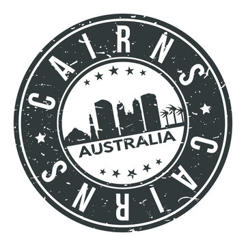 Cairns Australia Round Stamp Icon Skyline City Design Badge Rubber.