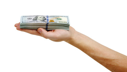 Hand with money isolated on a white