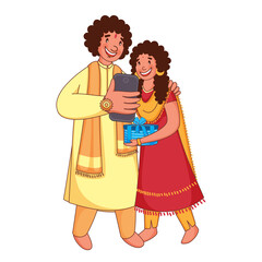 Young Brother And Sister Selfie Together From Smartphone On The Occasion Of Rakhi Festival.