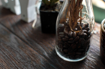 Coffee beans in a jar Used as a decoration in a coffee shop
