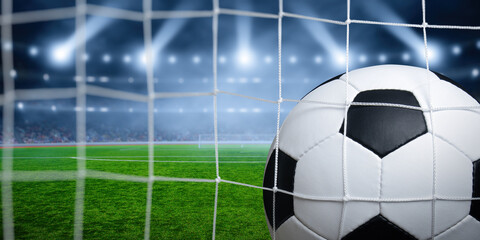 Soccer ball  goal concept on stadium