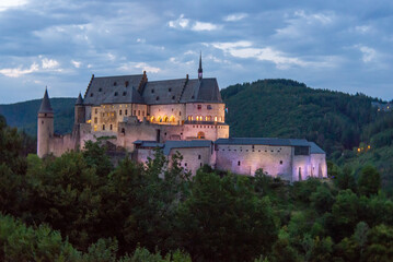 Fototapeta premium Vianden Castle in Luxembourg in the evening. Soft focus