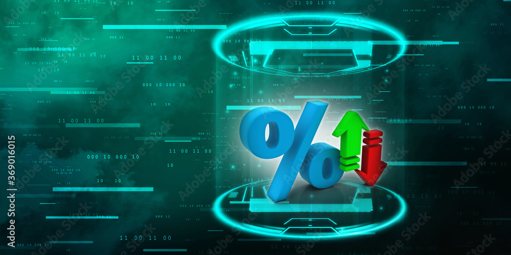 Poster 3d rendering percentage icon with upload download arrow