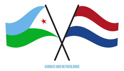 Djibouti and Netherlands Flags Crossed And Waving Flat Style. Official Proportion. Correct Colors.