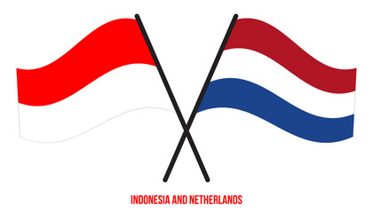 Indonesia and Netherlands Flags Crossed And Waving Flat Style. Official Proportion. Correct Colors.